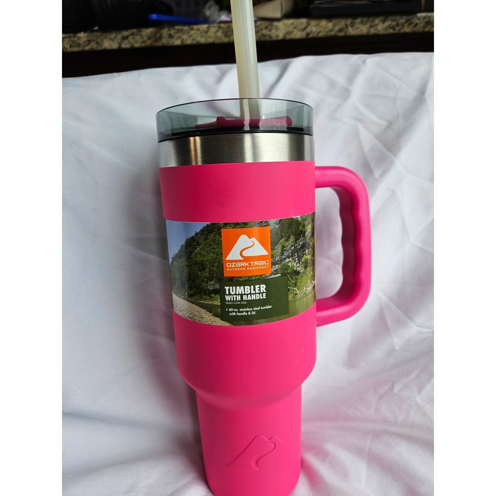 OZARK TRAIL 40 oz Vacuum Insulated Stainless Steel Tumbler Pink Color Handle